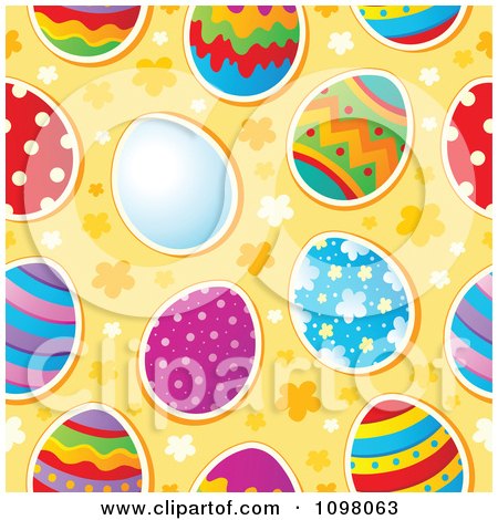 Clipart Seamless Background Of Colorful Easter Eggs On Orange - Royalty Free Vector Illustration by visekart