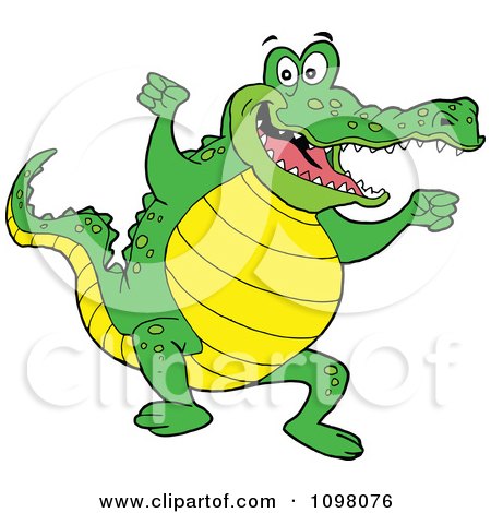 Clipart Happy Cheering Gator Jumping Up And Down - Royalty Free Vector Illustration by LaffToon