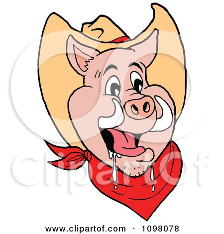 Clipart Happy Cowboy Pig Drooling - Royalty Free Vector Illustration by LaffToon