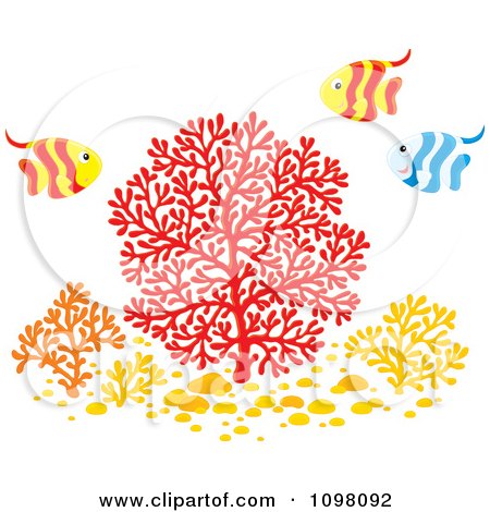 Clipart Striped Fish Over Colorful Corals - Royalty Free Vector Illustration by Alex Bannykh