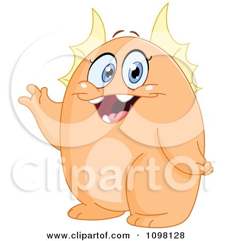 Clipart Cute Orange Friendly Monster Or Alien Waving - Royalty Free Vector Illustration by yayayoyo