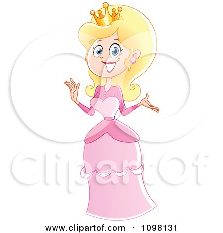 Clipart Happy Blond Fairy Tale Princess In A Pink Dress - Royalty Free Vector Illustration by yayayoyo
