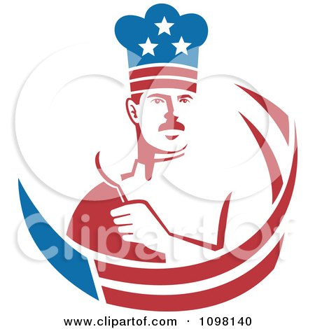 Clipart American Male Chef Holding A Spoon With Stars And Stripes - Royalty Free Vector Illustration by patrimonio