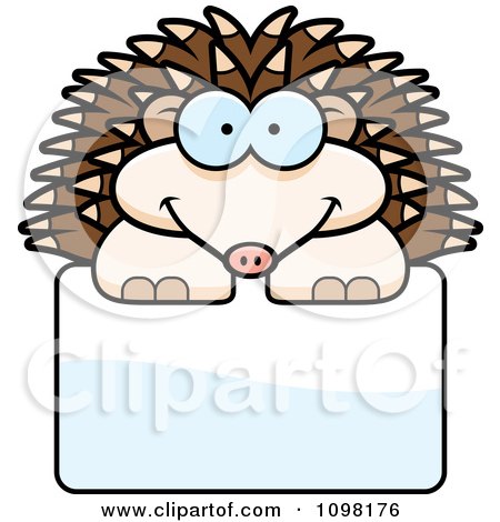 Clipart Happy Hedgehog Over A Sign - Royalty Free Vector Illustration by Cory Thoman