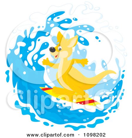 Clipart Cute Kangaroo Surfing In A Wave - Royalty Free Vector Illustration by Alex Bannykh