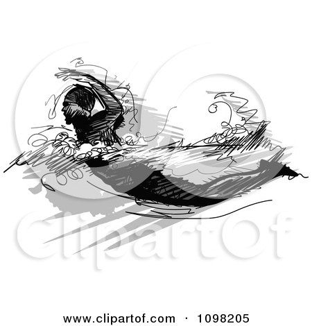 Clipart Grayscale Sketched Male Swimmer - Royalty Free Vector Illustration by Chromaco