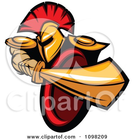 Clipart Strong Spartan Warrior Stabbing With His Gold Sword - Royalty Free Vector Illustration by Chromaco