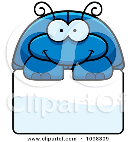 Clipart Happy Blue Beetle Over A Sign - Royalty Free Vector Illustration by Cory Thoman