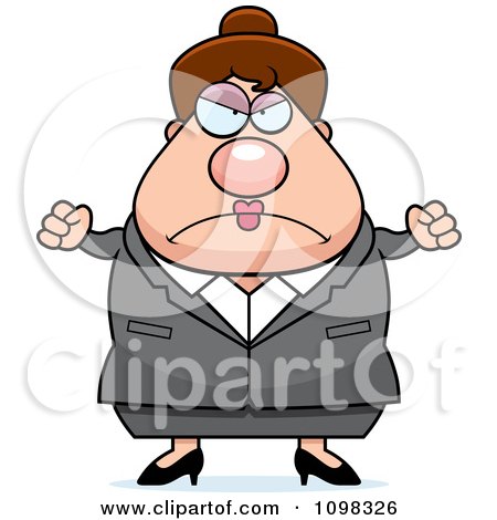 Clipart Angry Chubby Caucasian Business Lady - Royalty Free Vector Illustration by Cory Thoman