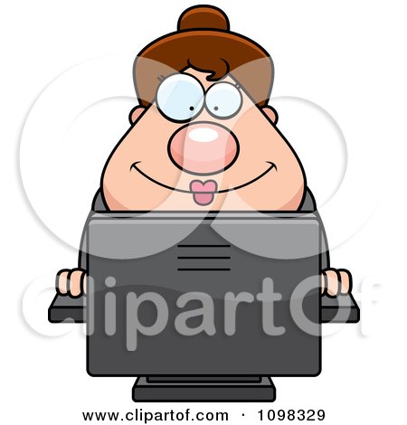 Clipart Happy Chubby Caucasian Business Lady Using A Computer - Royalty Free Vector Illustration by Cory Thoman