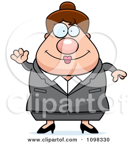 Clipart Waving Happy Chubby Caucasian Business Lady - Royalty Free Vector Illustration by Cory Thoman