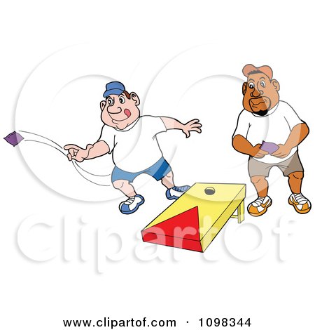 Clipart Caucasian And Black Man Playing Cornhole Bean Bag Toss - Royalty Free Vector Illustration by LaffToon