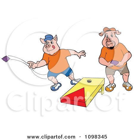 Clipart Two Pigs Playing Cornhole Bean Bag Toss - Royalty Free Vector Illustration by LaffToon