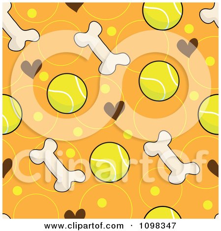 Clipart Seamless Dog Bone Tennis Ball Hearts And Circles Pattern Background - Royalty Free Vector Illustration by Maria Bell