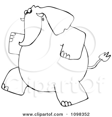 Clipart Outlined Elephant Running Upright - Royalty Free Vector Illustration by djart