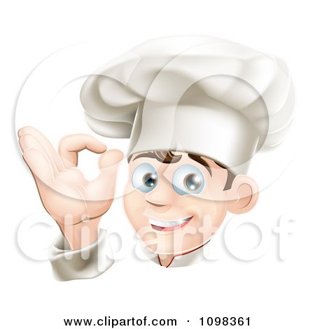 Clipart Happy Cauasian Male Chef Gesturing Ok - Royalty Free Vector Illustration by AtStockIllustration