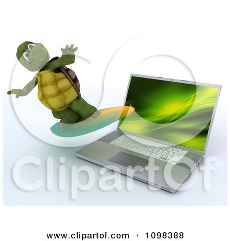 Clipart 3d Tortoise Surfing Over A Laptop Computer - Royalty Free CGI Illustration by KJ Pargeter
