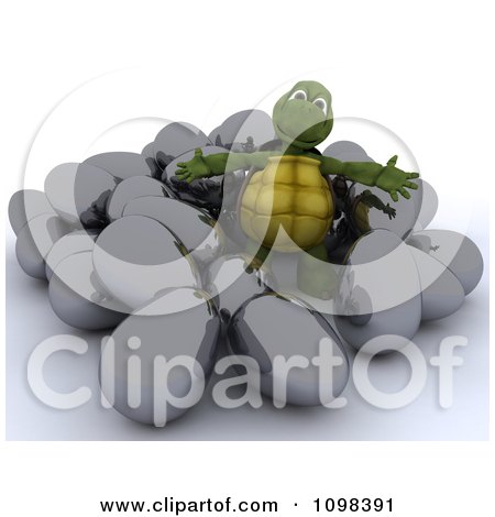 Clipart 3d Tortoise In A Pile Of Metallic Easter Eggs - Royalty Free CGI Illustration by KJ Pargeter
