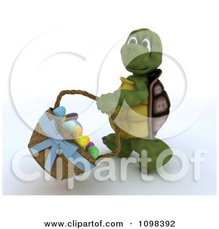 Clipart 3d Easter Tortoise Swinging A Basket Of Eggs - Royalty Free CGI Illustration by KJ Pargeter