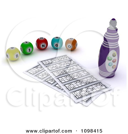 Clipart 3d Bingo Marker Resting By Cards And Balls - Royalty Free CGI Illustration by KJ Pargeter