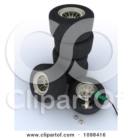 Clipart 3d Pit Stop Wheels And Tools - Royalty Free CGI Illustration by KJ Pargeter