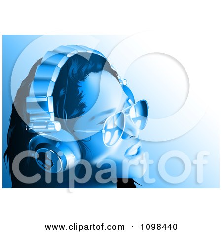 Clipart Dj Woman Wearing Headphones And Sunglasses In Blue Tones - Royalty Free Vector Illustration by dero