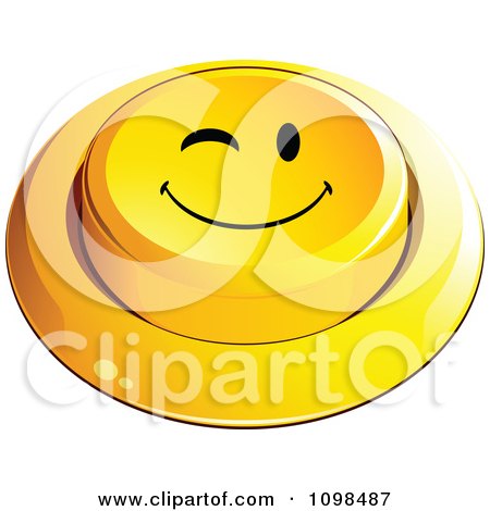 Clipart 3d Yellow Flirty Winking Button Smiley Emoticon Face - Royalty Free Vector Illustration by beboy