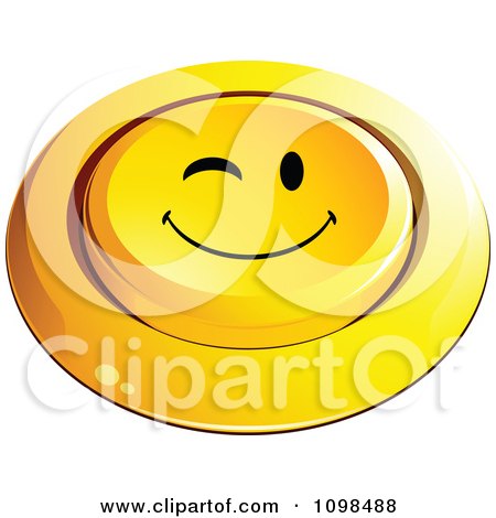 Clipart 3d Pushed Yellow Flirty Winking Button Smiley Emoticon Face - Royalty Free Vector Illustration by beboy