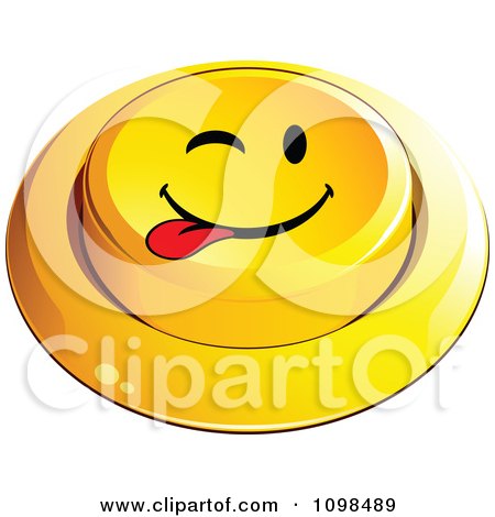 Clipart 3d Yellow Playful Teasing Button Smiley Emoticon Face - Royalty Free Vector Illustration by beboy