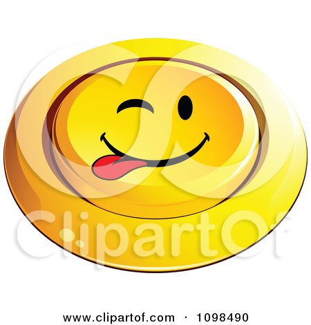 Clipart 3d Pushed Yellow Playful Teasing Button Smiley Emoticon Face - Royalty Free Vector Illustration by beboy