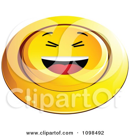 Clipart 3d Pushed Yellow Laughing Button Smiley Emoticon Face - Royalty Free Vector Illustration by beboy