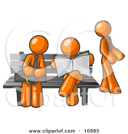 Orange Men at a Bench at a Bus Stop Clipart Illustration by Leo Blanchette