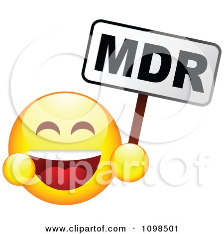 Clipart Laughing Yellow Cartoon Smiley Emoticon Face Holding A MDR Sign - Royalty Free Vector Illustration by beboy