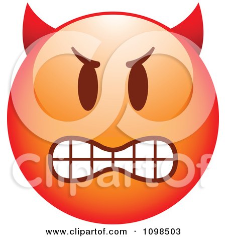Clipart Red Bully Devil Cartoon Smiley Emoticon Face - Royalty Free Vector Illustration by beboy