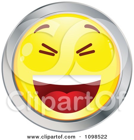 Clipart Laughing Yellow And Chrome Cartoon Smiley Emoticon Face 1 - Royalty Free Vector Illustration by beboy