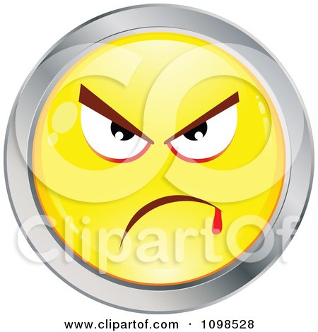 Clipart Yellow And Chrome Mean Cartoon Smiley Emoticon Face 1 - Royalty Free Vector Illustration by beboy
