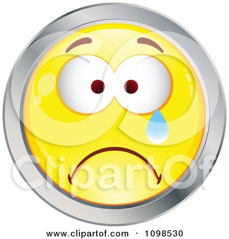 Clipart Crying Yellow And Chrome Cartoon Smiley Emoticon Face 3 - Royalty Free Vector Illustration by beboy