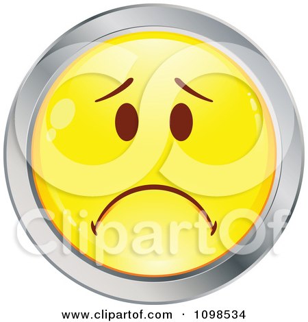 Clipart Yellow And Chrome Cartoon Smiley Emoticon Face Frowning 1 - Royalty Free Vector Illustration by beboy