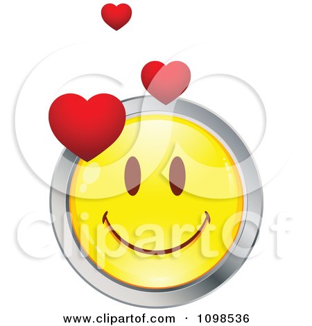 Clipart Yellow And Chrome Cartoon Smiley Love Emoticon Face - Royalty Free Vector Illustration by beboy