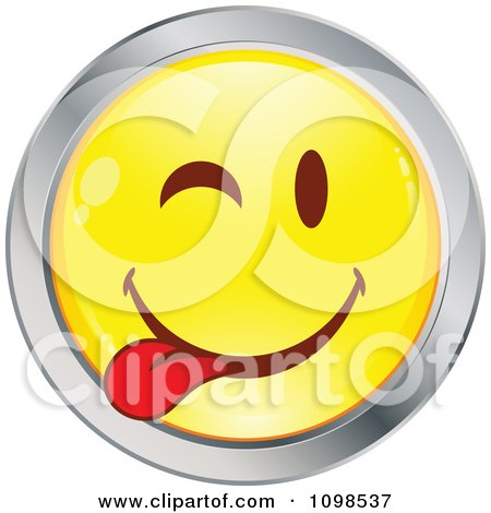 Clipart Yellow And Chrome Goofy Cartoon Smiley Emoticon Face 4 - Royalty Free Vector Illustration by beboy