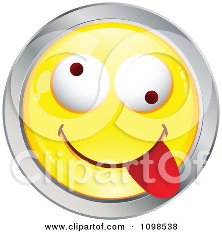 Clipart Yellow And Chrome Goofy Cartoon Smiley Emoticon Face 5 - Royalty Free Vector Illustration by beboy