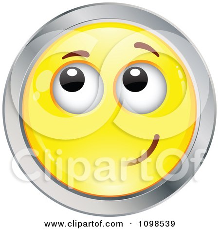 Clipart Yellow And Chrome Bashful Cartoon Smiley Emoticon Face 1 - Royalty Free Vector Illustration by beboy