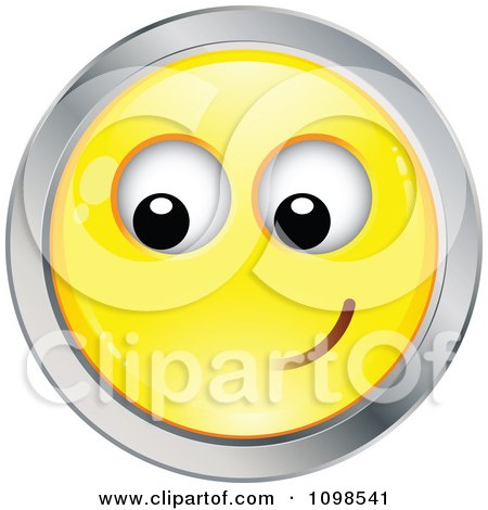Clipart Yellow And Chrome Bashful Cartoon Smiley Emoticon Face 2 - Royalty Free Vector Illustration by beboy