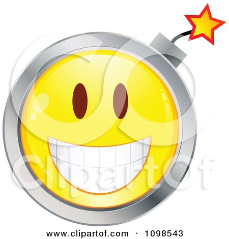 Clipart Yellow And Chrome Bomb Cartoon Smiley Emoticon Face - Royalty Free Vector Illustration by beboy