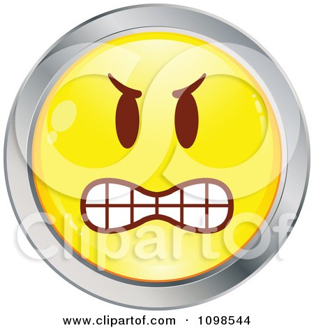 Clipart Yellow And Chrome Mean Cartoon Smiley Emoticon Face 2 - Royalty Free Vector Illustration by beboy
