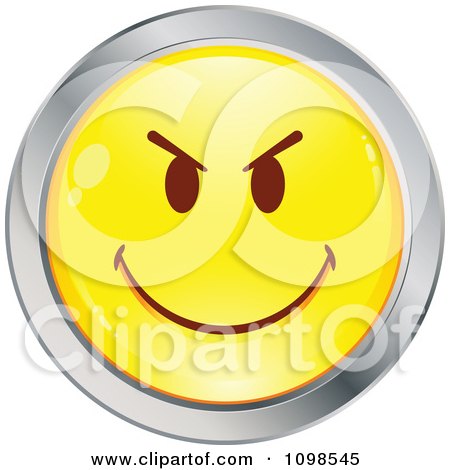 Clipart Yellow And Chrome Mean Cartoon Smiley Emoticon Face 3 - Royalty Free Vector Illustration by beboy