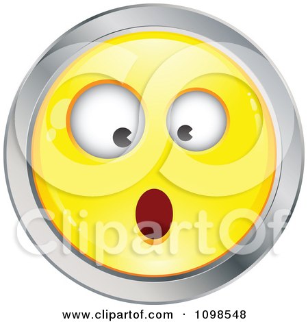Clipart Surprised Yellow And Chrome Cartoon Smiley Emoticon Face 4 - Royalty Free Vector Illustration by beboy
