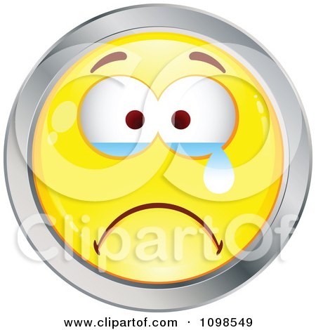 Clipart Crying Yellow And Chrome Cartoon Smiley Emoticon Face 1 - Royalty Free Vector Illustration by beboy