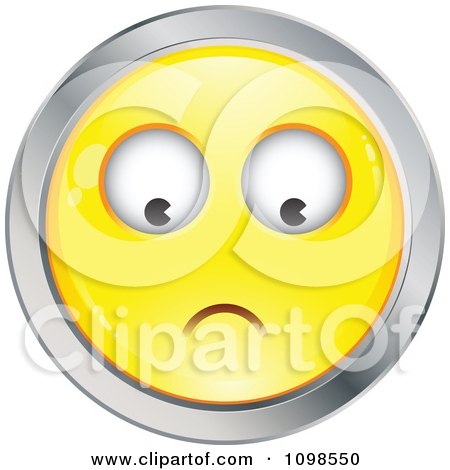 Clipart Yellow And Chrome Worried Cartoon Smiley Emoticon Face 2 - Royalty Free Vector Illustration by beboy