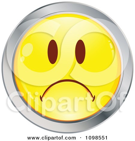 Clipart Yellow And Chrome Cartoon Smiley Emoticon Face Frowning 2 - Royalty Free Vector Illustration by beboy